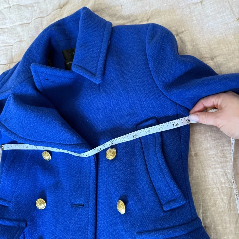 J. Crew Stadium Cloth by Nello Gori Royal Blue Wool Double Breasted Coat Size 2 - Picture 14 of 16